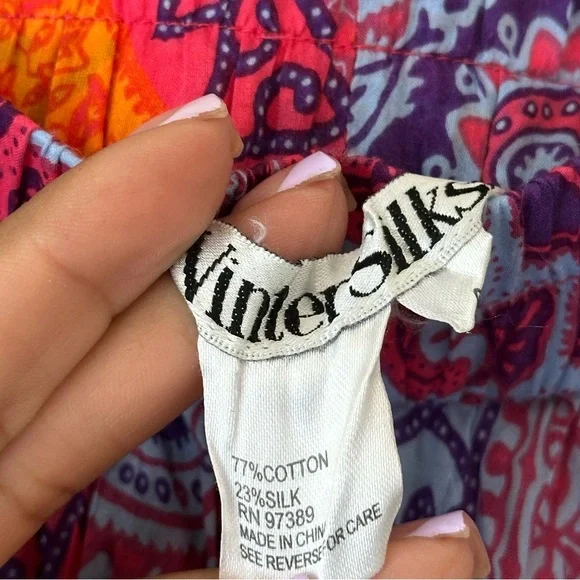 WinterSilks Floral Boho Midi Skirt Small Cotton Silk Pink Purple - Picture 4 of 5